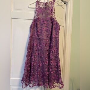 Purple Floral Embroidered Mini Dress